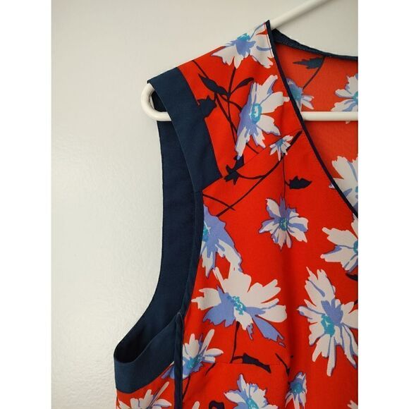Dalia Women's Size Large Orange Blue Sleeveless V Neck Rounded Hem Blouse Top - Picture 3 of 5
